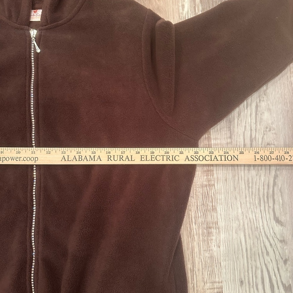 Quacker Factory Chocolate Brown Fleece Hoodie with Embellished Zipper Cozy Sz L - Picture 4 of 10